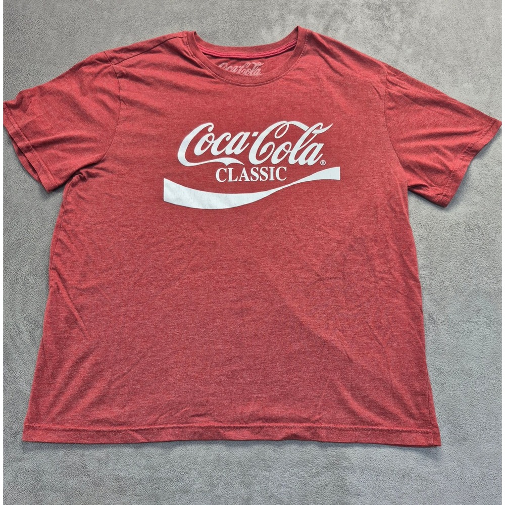 Coca Cola Classic Mens XL Red Heather Graphic T Shirt Coke Logo Retro Tee